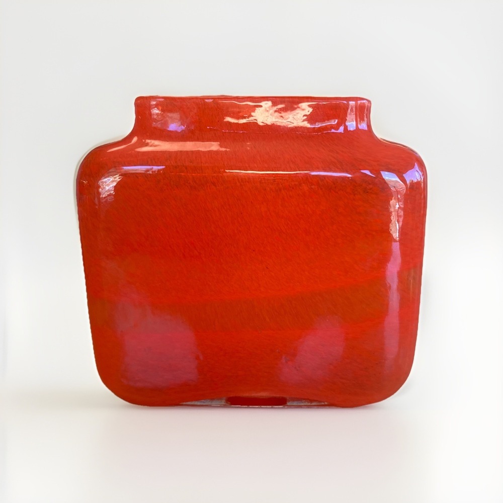 Crate & Barrel Vintage‎ Rectangle Orange Blown Glass Vase Heavy Contemporary